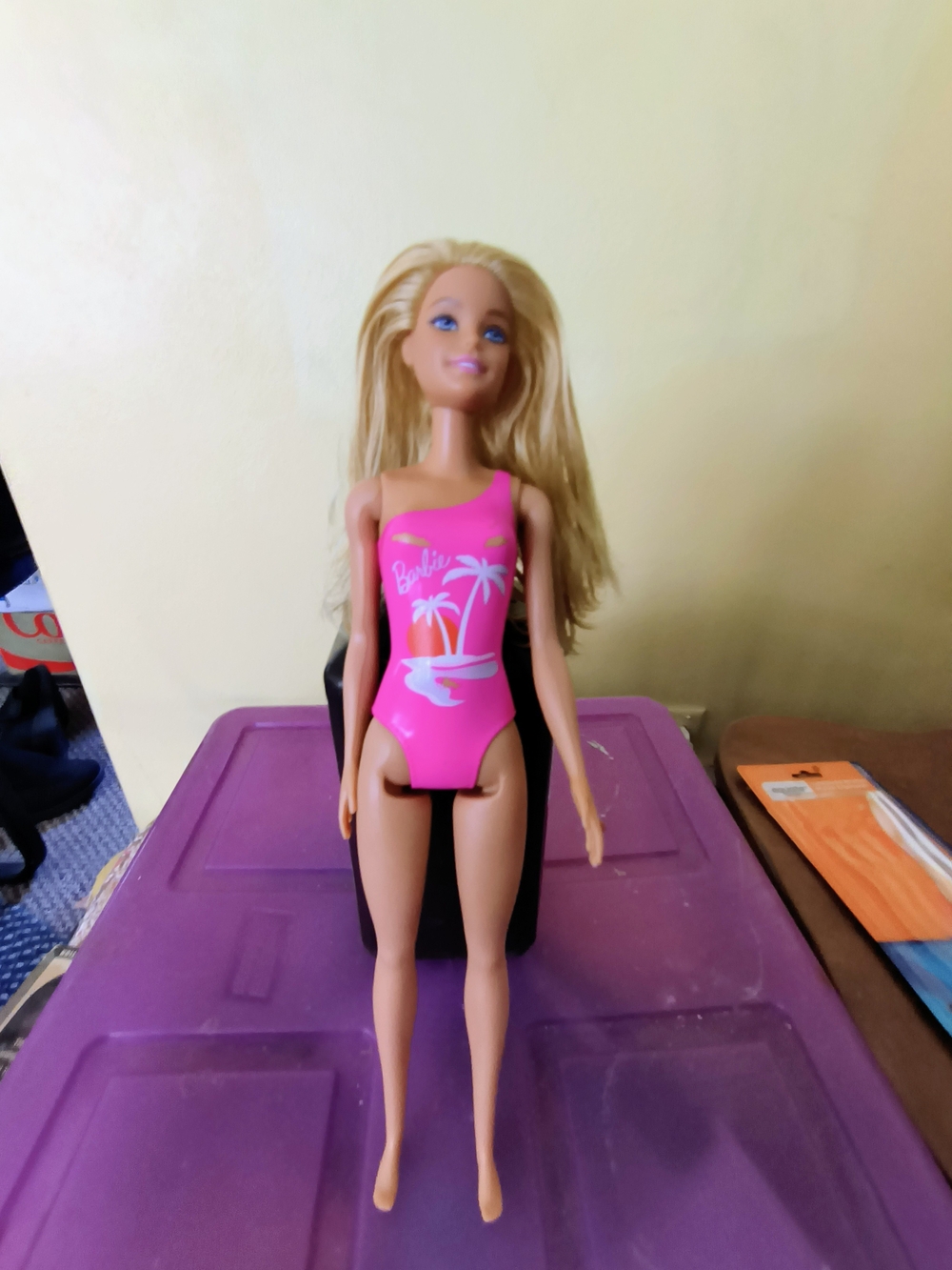 Barbie Hot Pink One-Shoulder Swimsuit with Palm Graphic 11.5 Tall